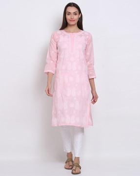 hand embroidered chikankari straight kurta