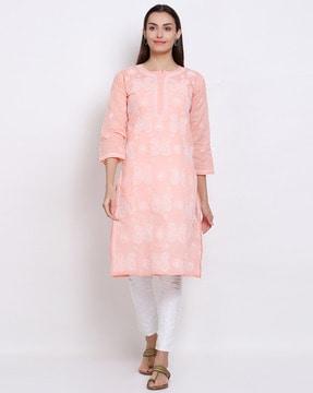 hand embroidered chikankari straight kurta