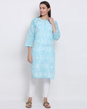 hand embroidered chikankari straight kurta