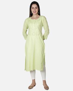 hand embroidered chikankari straight kurta