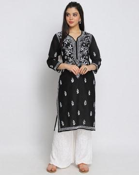 hand embroidered chikankari straight kurta