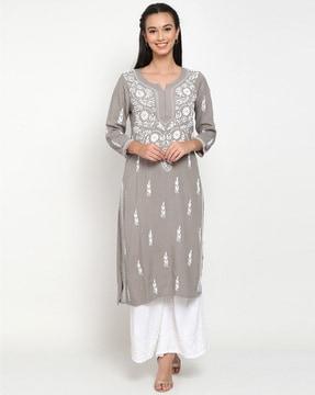 hand embroidered chikankari straight kurta