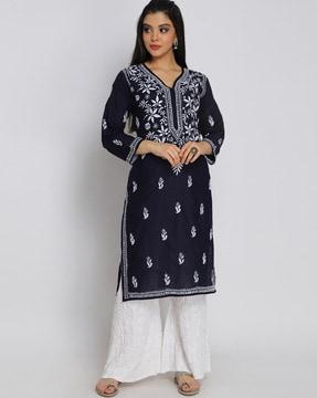 hand embroidered chikankari straight kurta