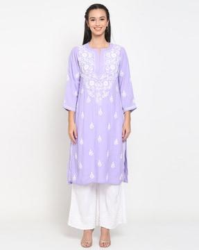 hand embroidered chikankari straight kurta