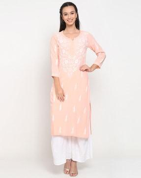 hand embroidered chikankari straight kurta