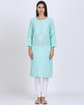 hand embroidered chikankari straight kurta