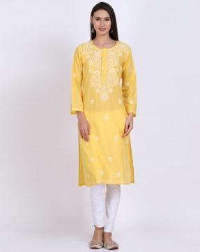 hand embroidered chikankari straight kurta