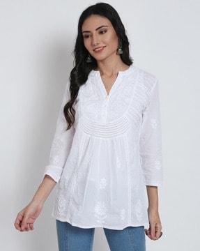 hand embroidered chikankari tunic with cut -outs