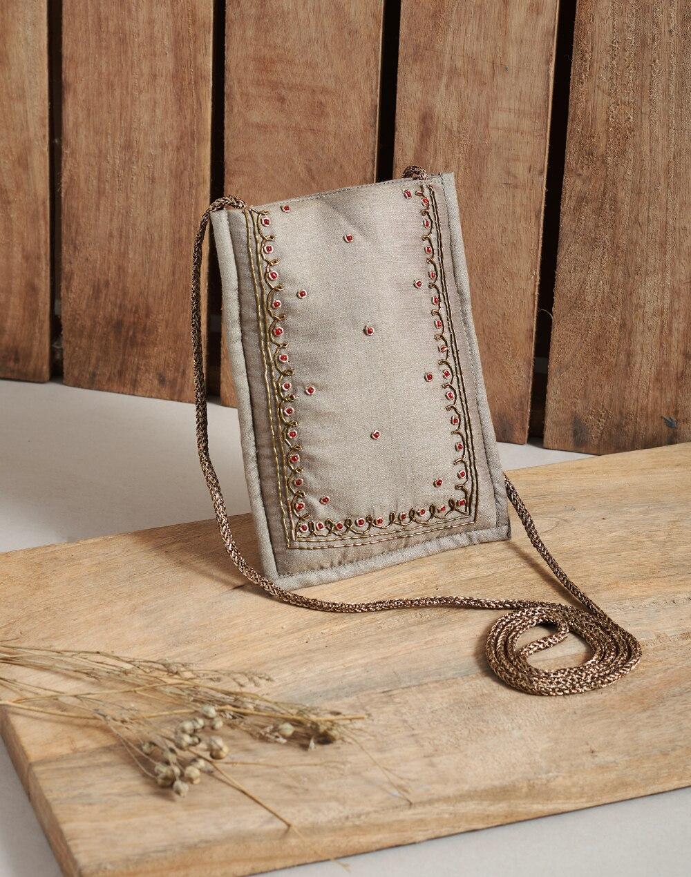 hand embroidered fabric mobile pouch