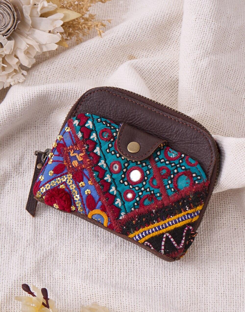 hand embroidered fabric wallet