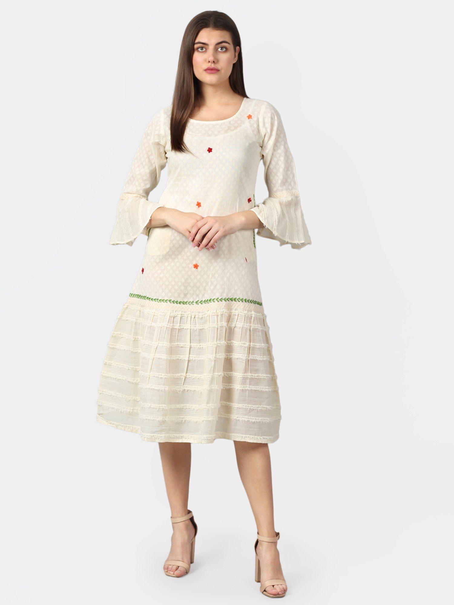 hand embroidery on cotton dress-white
