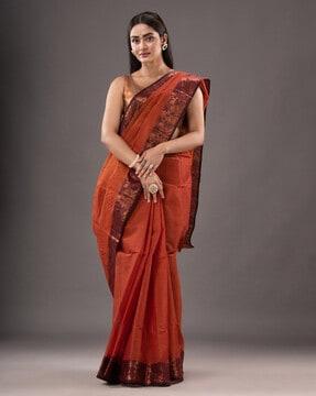 hand woven saree with contrast zari border