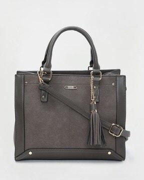 handbag with detachable strap & metal accent