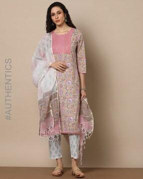 handblock print cotton kurta suit set