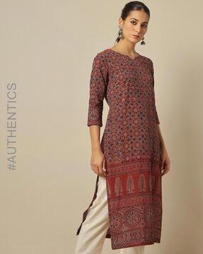 handblock ajrak print cotton straight kurta