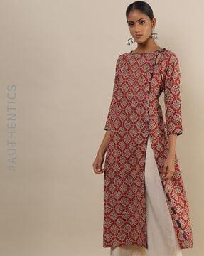 handblock ajrak print cotton straight kurta