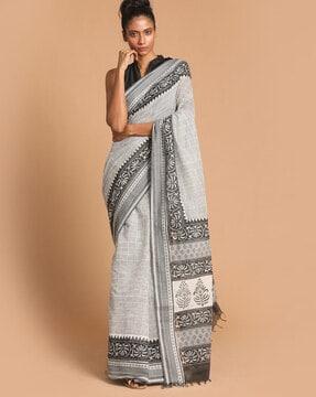 handblock ethnic motifs pure cotton saree