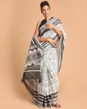 handblock ethnic motifs pure cotton saree