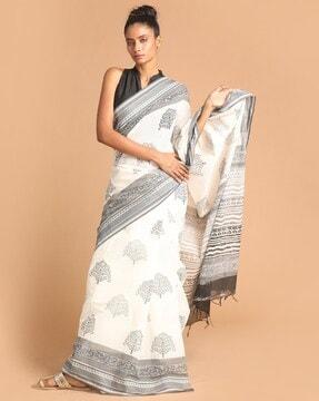 handblock ethnic motifs pure cotton saree