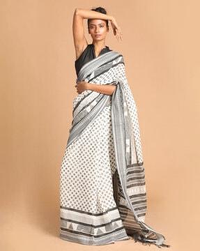 handblock ethnic motifs pure cotton saree