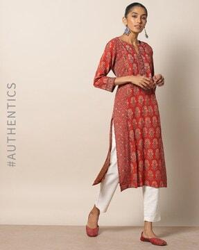 handblock print ajrak cotton a-line kurta