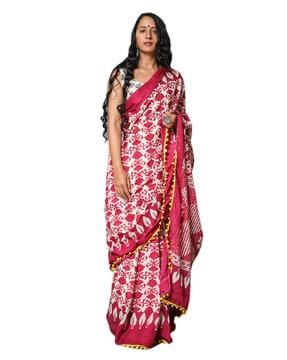 handblock print bagru mull cotton saree