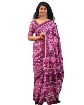 handblock print saree with contrast border