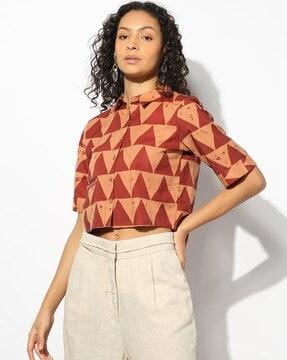 handblock printed crop shirt