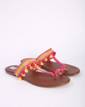 handcrafted embellished t-strap flat chappals