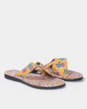 handcrafted floral cotton printed flat sandals