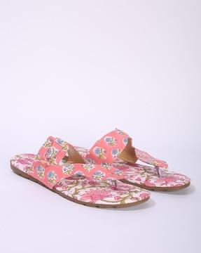 handcrafted floral print cotton flat sandals