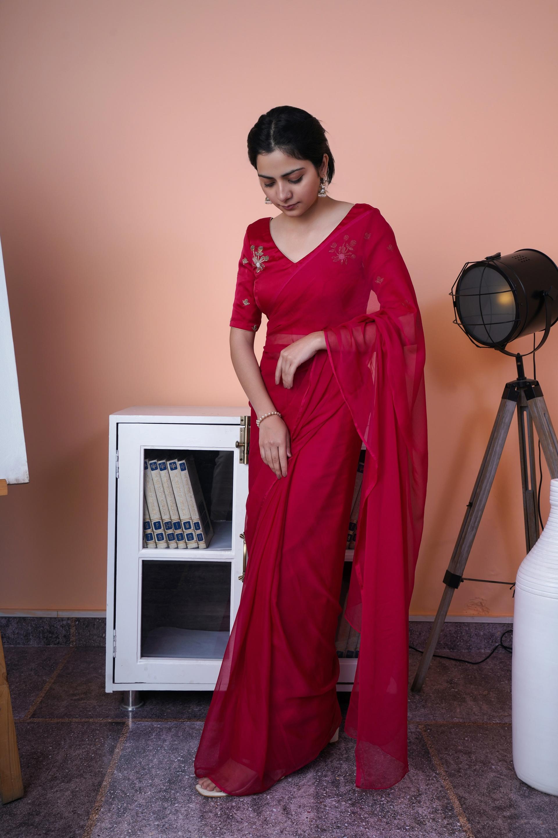 handcrafted harmony - chiffon saree paired with hand embroidered blouse