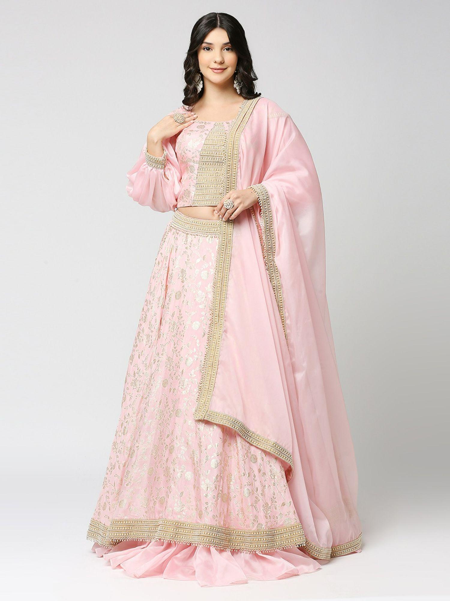 handcrafted lehenga with blouse & dupatta - blush pink (set of 3)