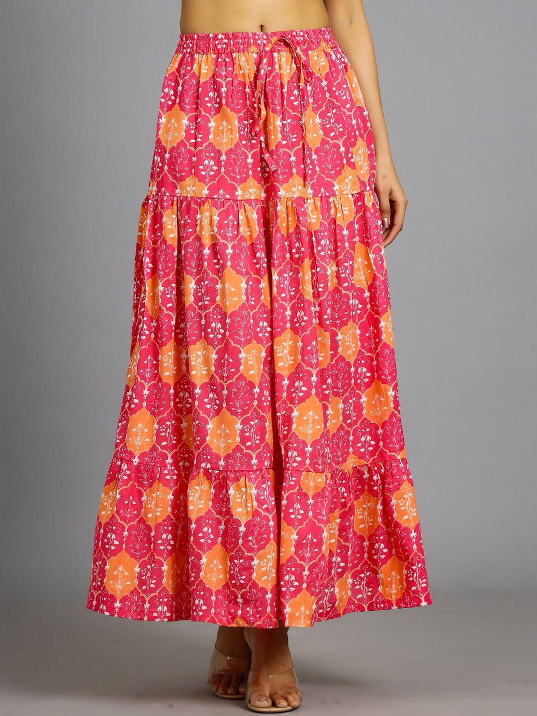 handicraft palace printed pure cotton tiered maxi skirt