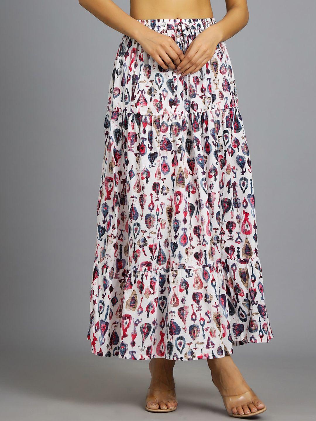 handicraft palace printed tiered maxi pure cotton skirt