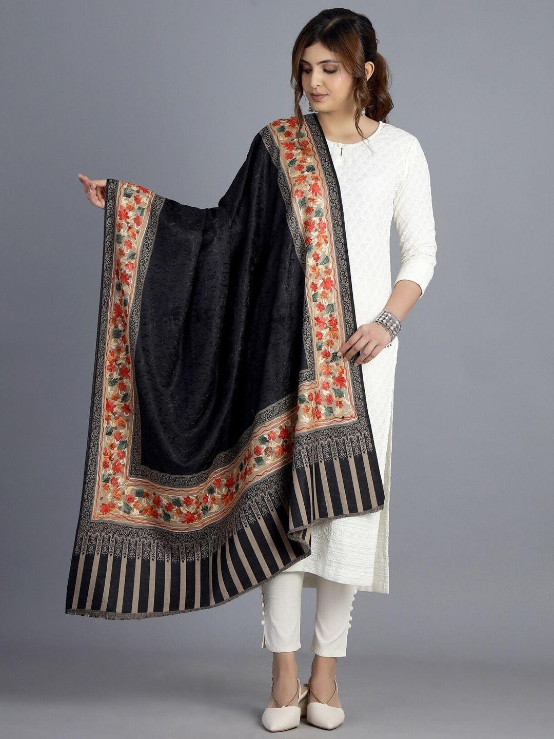 handicraft palace women black hand embroidered design wool shawl
