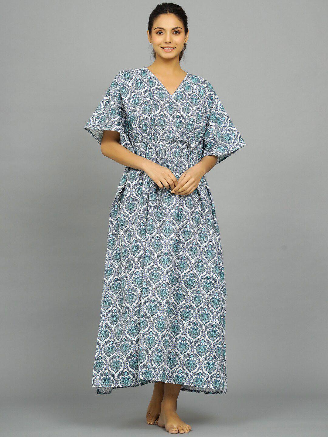 handicraft palace ethnic motifs printed pure cotton maxi kaftan nightdress