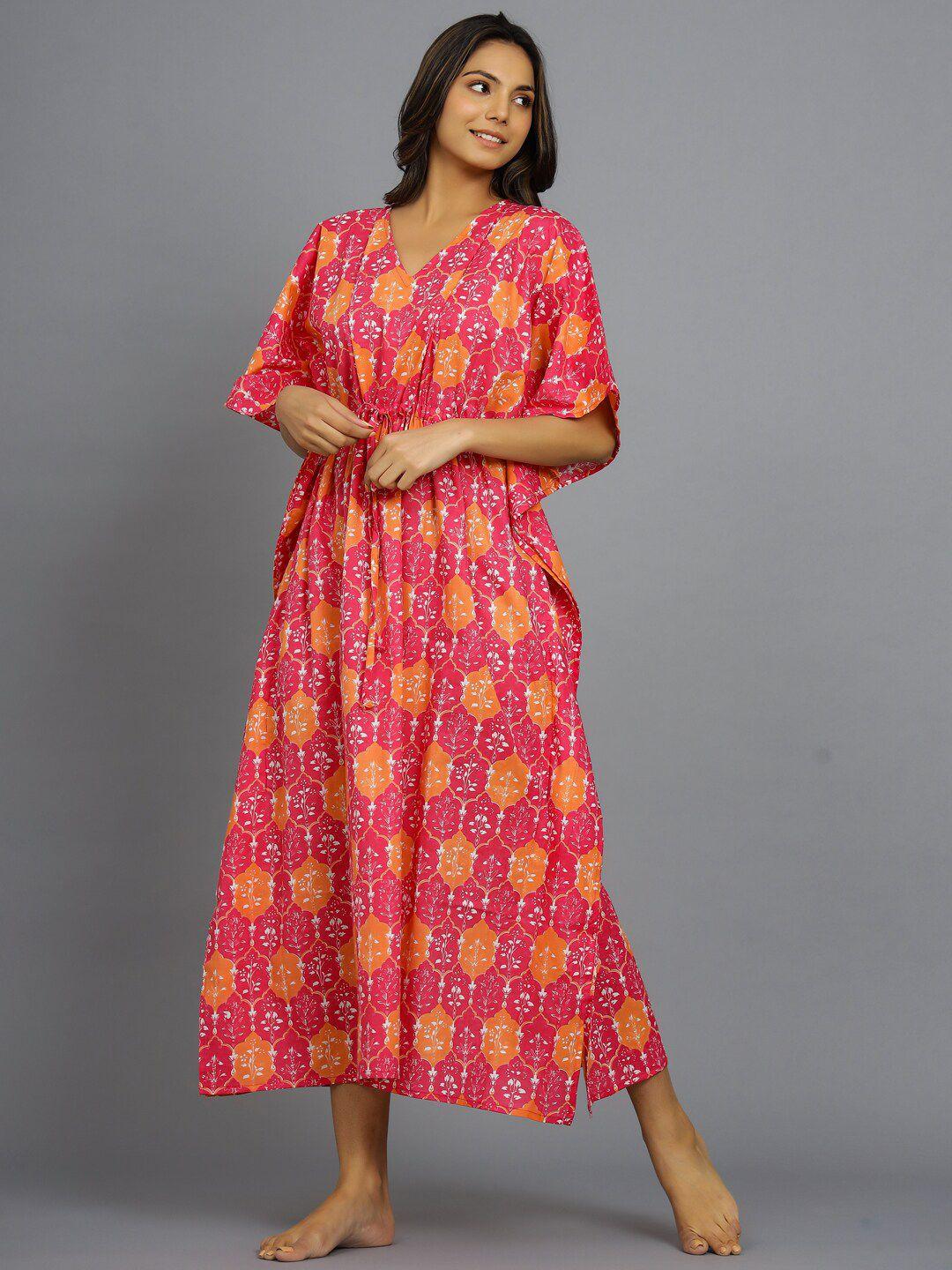 handicraft palace ethnic motifs printed pure cotton maxi kaftan nightdress