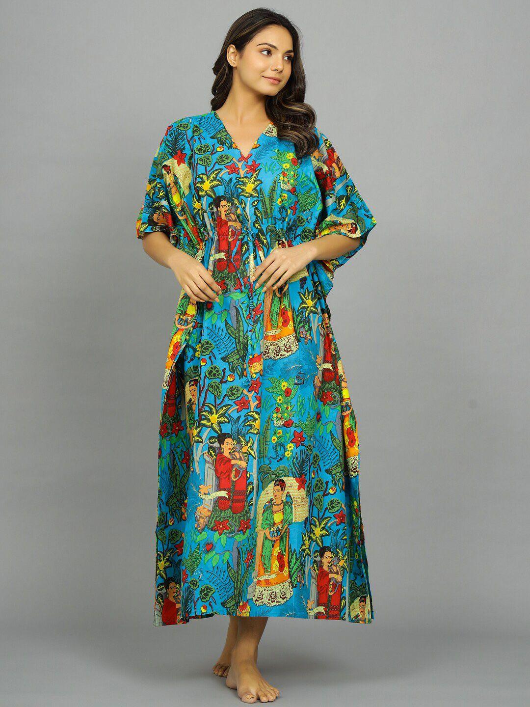 handicraft palace ethnic motifs printed pure cotton maxi kaftan nightdress