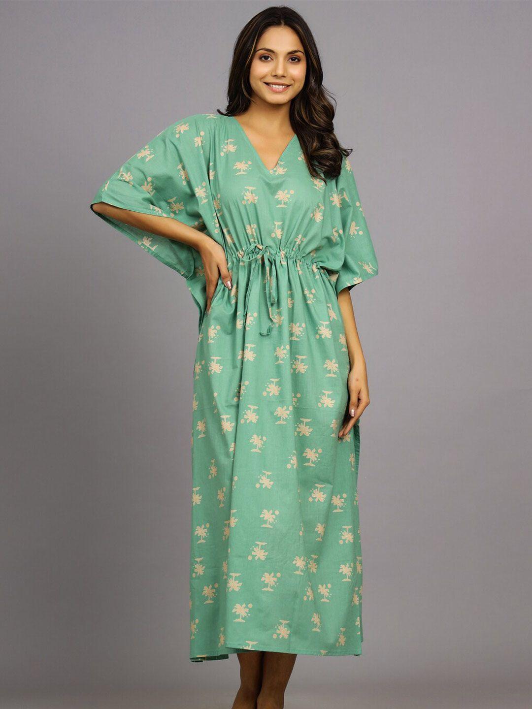 handicraft palace floral printed pure cotton kaftan maxi nightdress