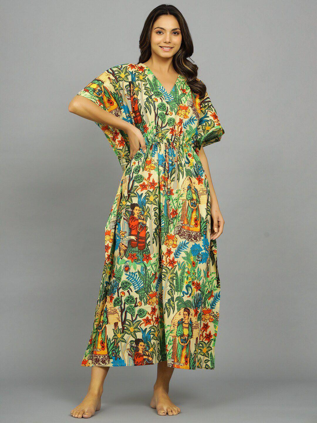 handicraft palace floral printed pure cotton kaftan nightdress