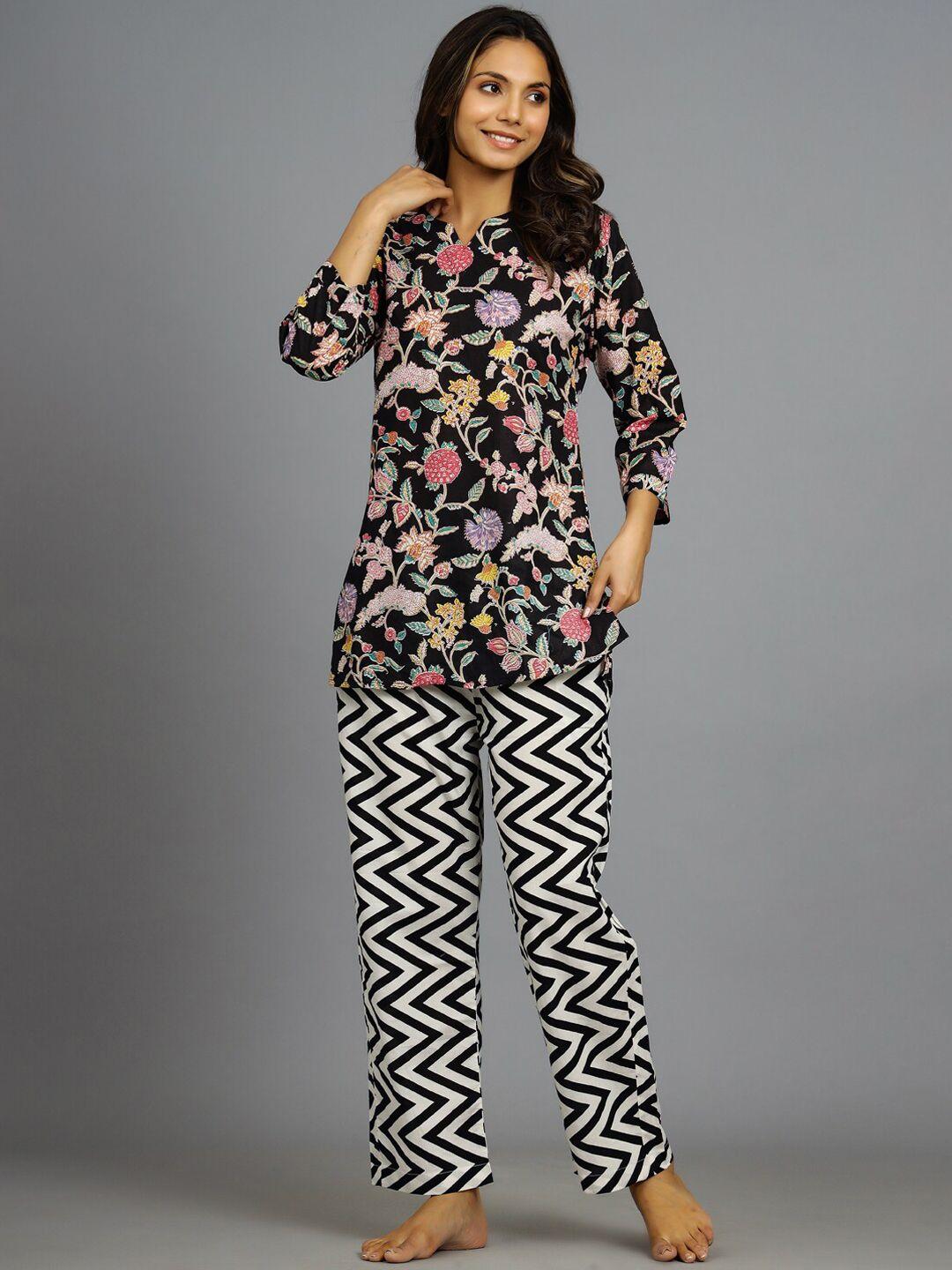 handicraft palace floral printed pure cotton night suit