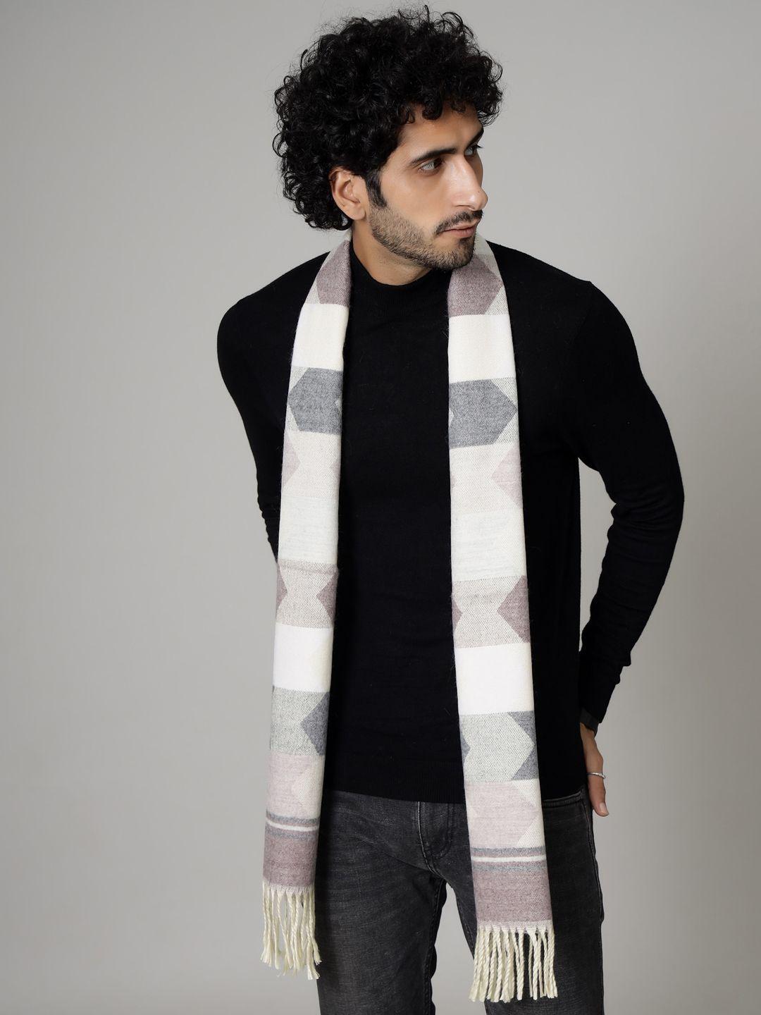 handicraft palace men white checked wool muffler