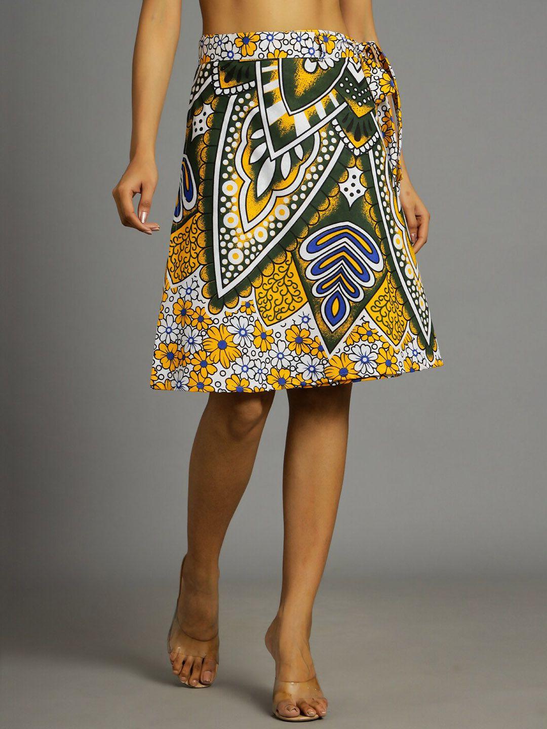 handicraft palace printed wrap-around knee-length pure cotton skirt