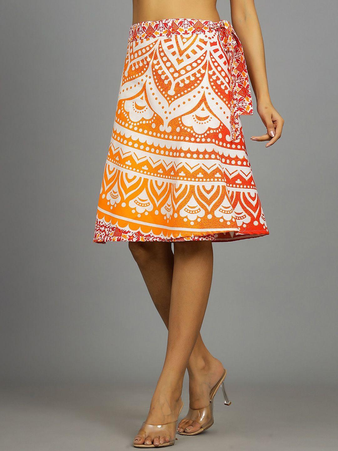 handicraft palace printed wrap-around knee-length pure cotton skirt