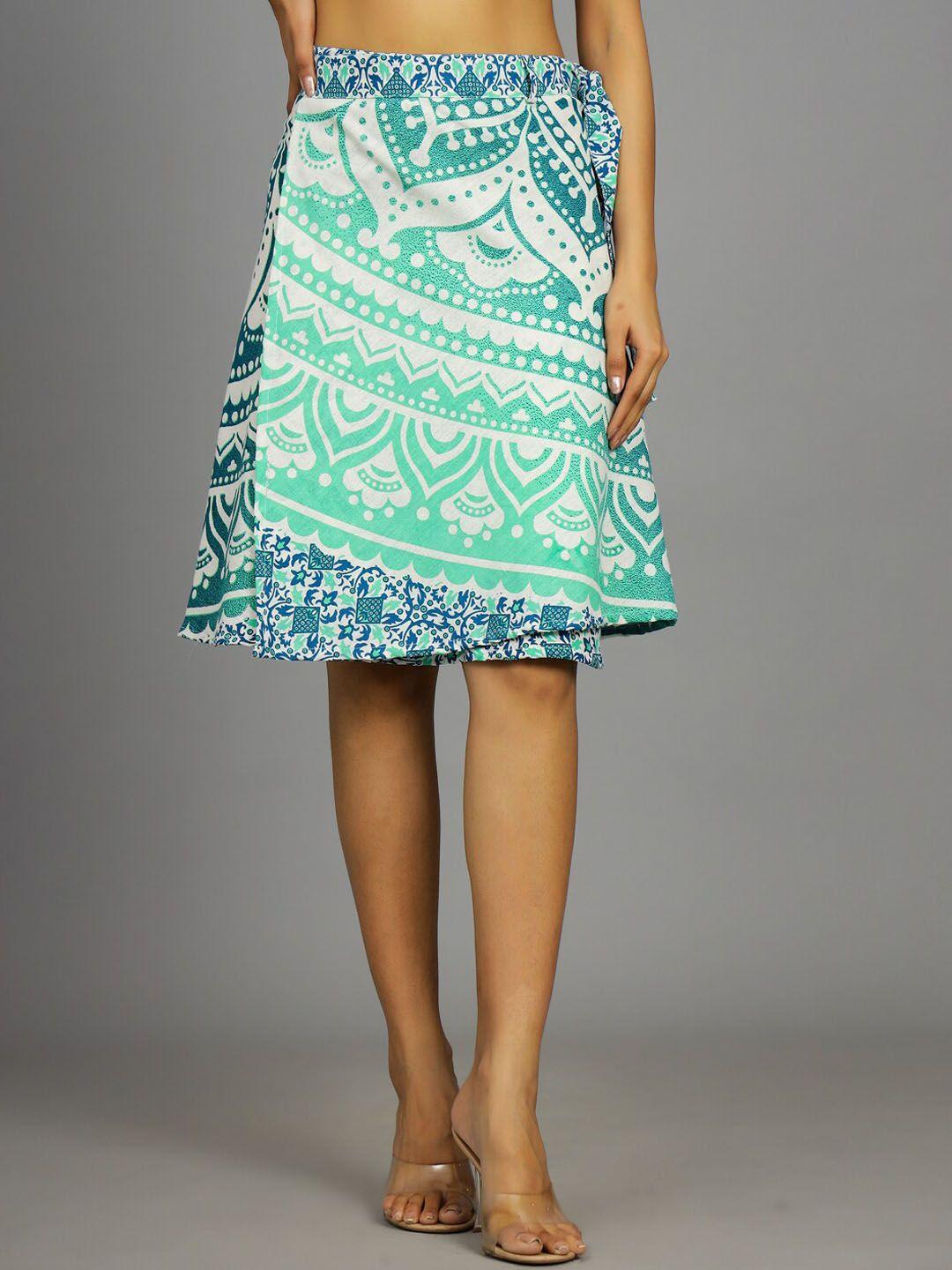 handicraft palace printed wrap-around pure cotton knee-length skirt