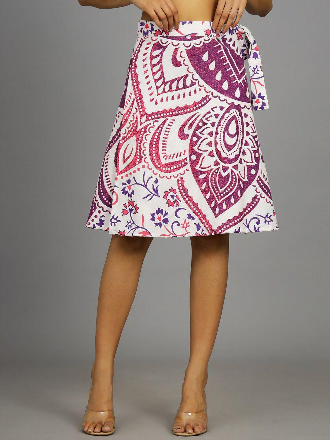 handicraft palace printed wrap-around pure cotton knee-length skirt