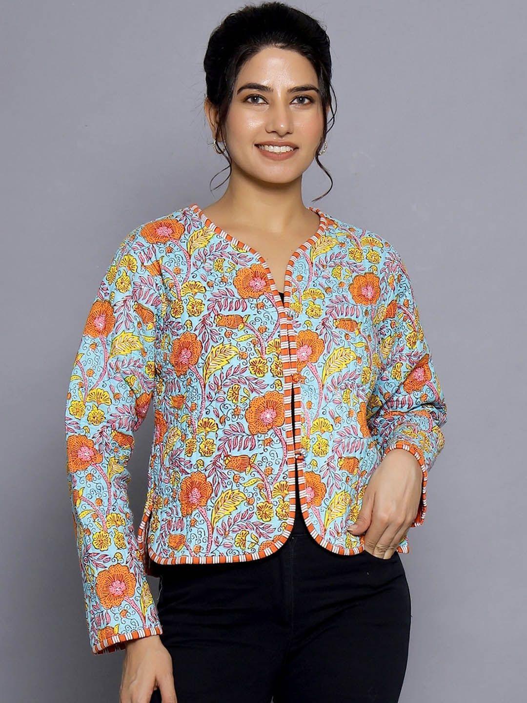 handicraft palace quilted floral lightweight crop open front reversible cotton jacket