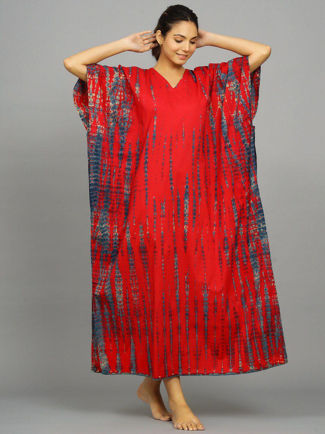 handicraft palace tie and dye printed v-neck cotton kaftan maxi nightdress