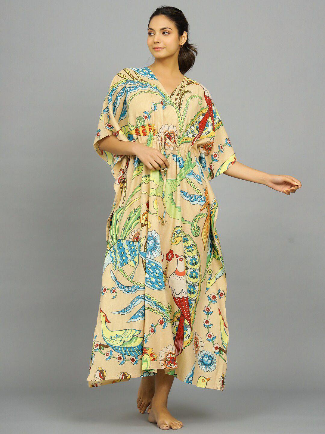 handicraft palace tropical printed pure cotton maxi kaftan nightdress